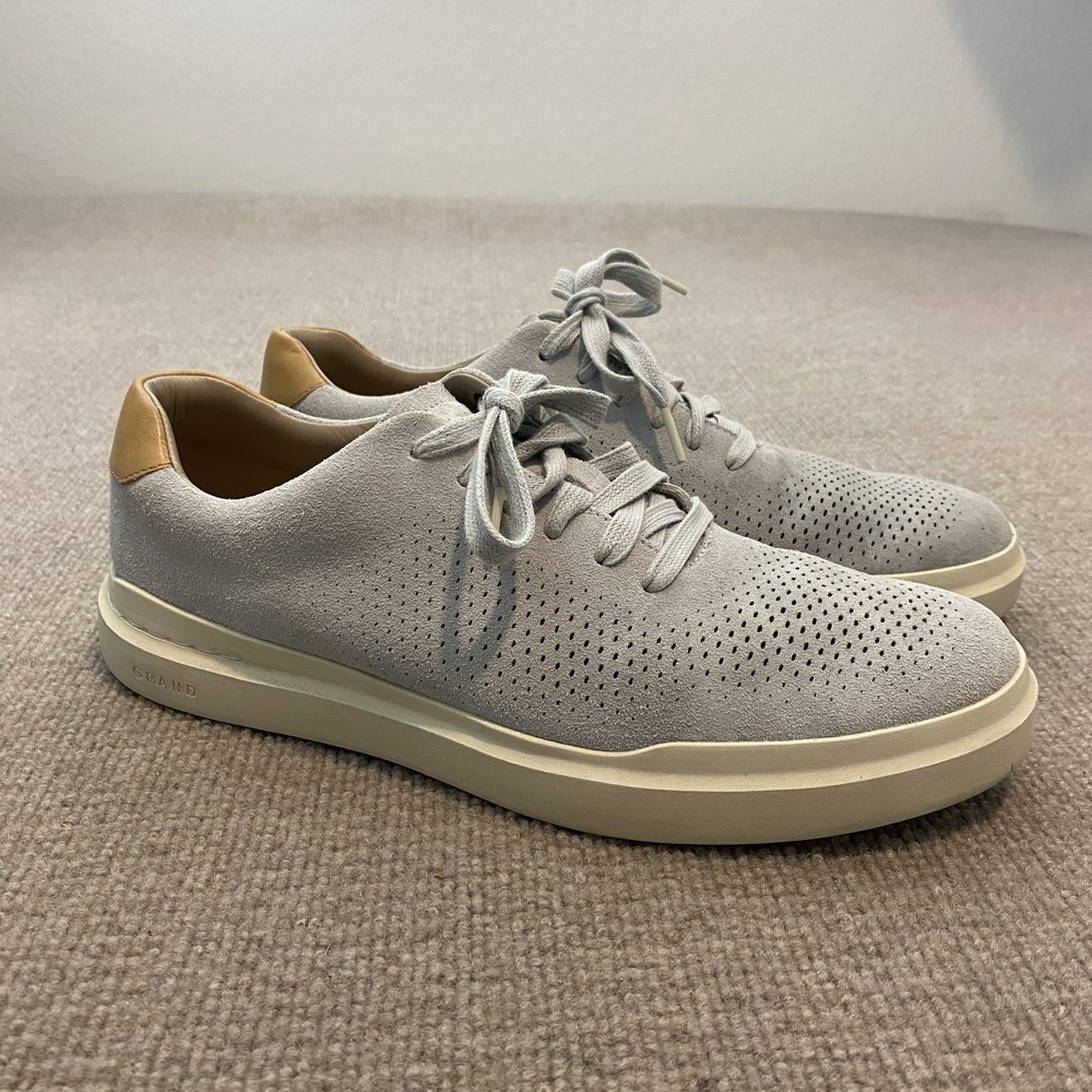 Cole Haan Grand Shoes Mens Size 9.5 Gray Suede Perforated Sneakers C35290
